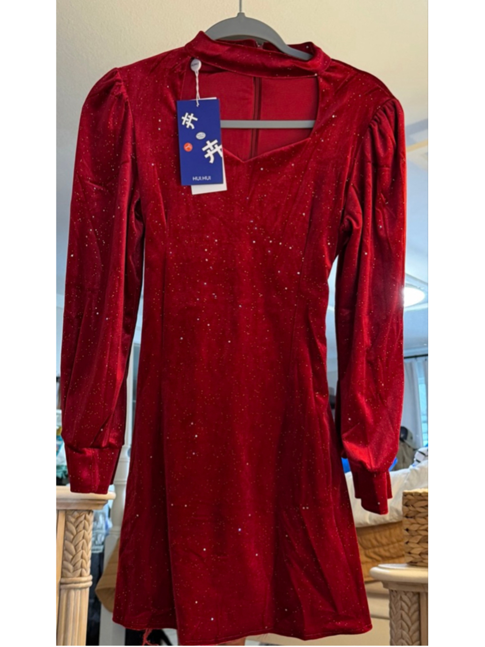 NEW Red Wine Velvet Holiday Long Sleeve Lined Belted Mini Dress S